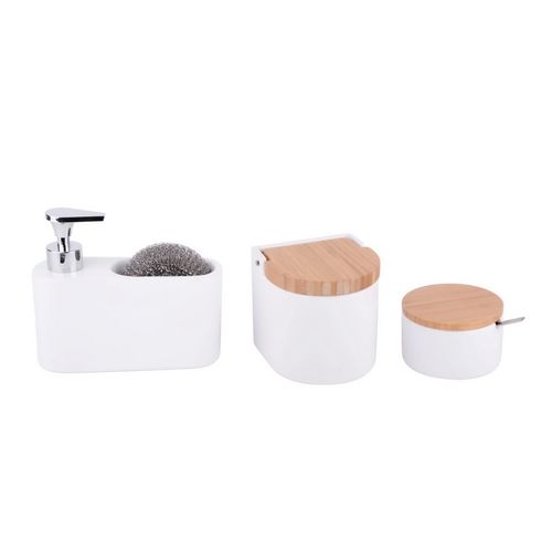 Azucarero de cerámica con tapa bambú - blanco