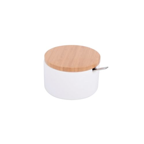 Azucarero de cerámica con tapa bambú - blanco