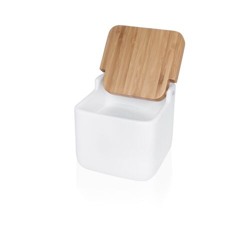Salero de cocina  con tapa bambú SQUARE - blanco brillo