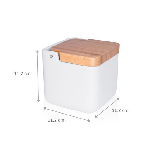 Salero de cocina  con tapa bambú SQUARE - blanco brillo