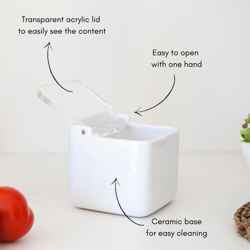 Salero de cocina  con tapa acrílico SQUARE - blanco