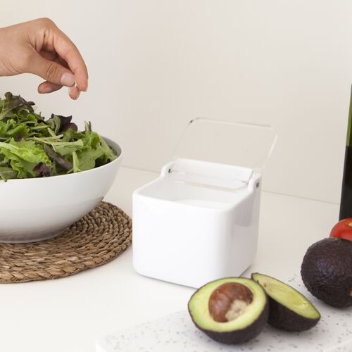 Salero de cocina con tapa transparente plata