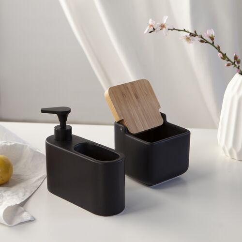 Salero de cocina  con tapa bamb SQUARE - negro mate