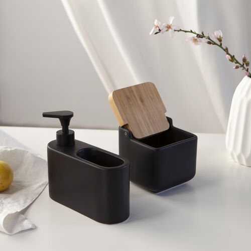 Dosificador de jabón para cocina de cerámica SLIM - negro