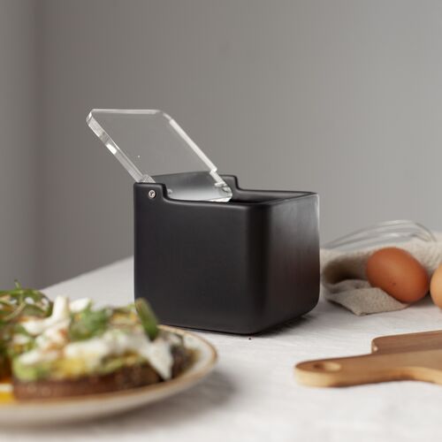 Salero de cocina  con tapa acrílico SQUARE - negro