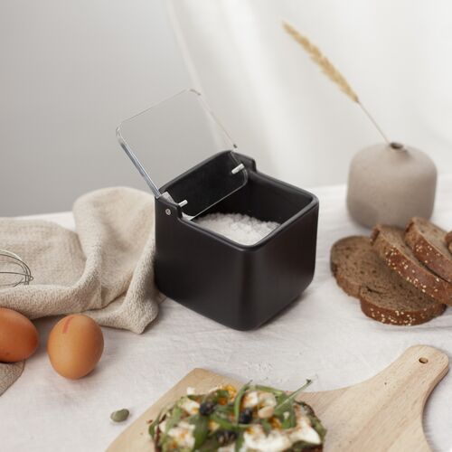Salero de cocina  con tapa acrílico SQUARE - negro