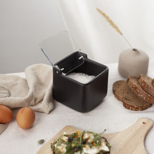 Salero de cocina  con tapa acrlico SQUARE - negro