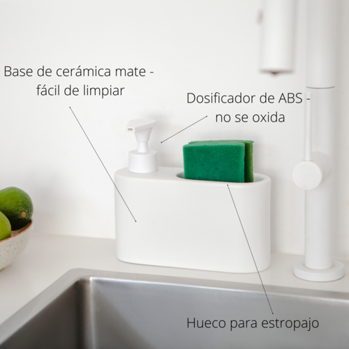 Dosificador de jabón para cocina de cerámica SLIM - blanco mate