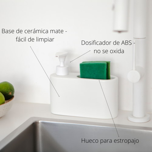 Dosificador de jabn para cocina de cermica SLIM - blanco mate