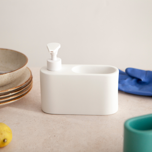 Dosificador de jabón para cocina de cerámica SLIM - blanco mate