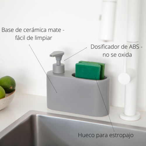 Dosificador de jabÃ³n para cocina de cerÃ¡mica SLIM - gris mate'