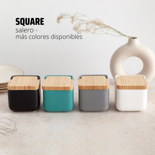 Salero de cocina  con tapa bambú SQUARE - negro mate