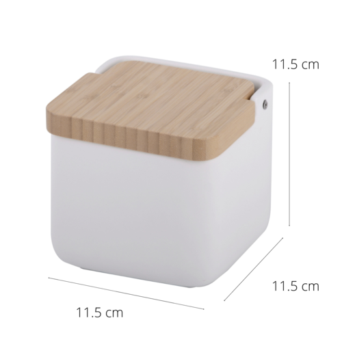 Salero de cocina  con tapa bambú SQUARE - blanco mate