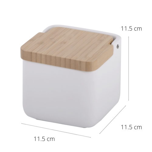 Salero de Cocina de Cerámica cuadrado con tapa de madera de Bambú Color  blanco mate