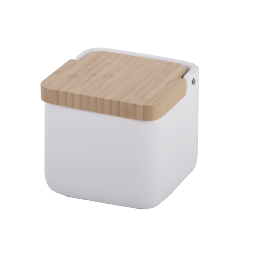 Salero de cocina  con tapa bambú SQUARE - blanco mate