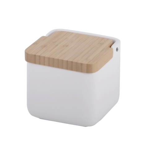 Salero de cocina  con tapa bamb SQUARE - blanco mate