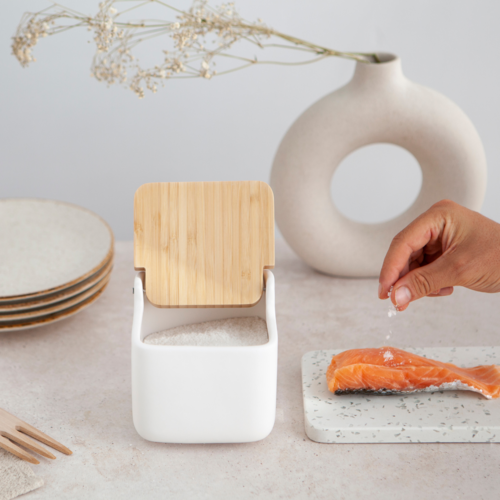 Salero de cocina  con tapa bamb SQUARE - blanco mate