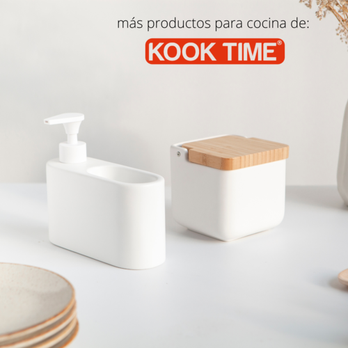 Salero de Cocina de Cerámica con Tapa de Madera de Bambú Color Blanco