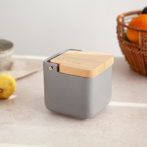 Salero de cocina  con tapa bamb SQUARE - gris mate