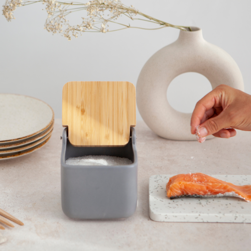 Salero de cocina  con tapa bambú SQUARE - gris mate