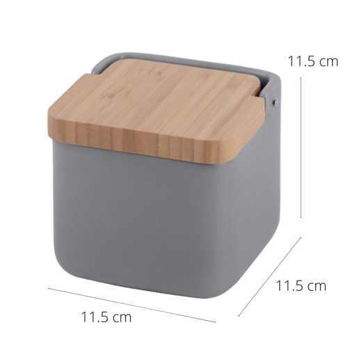 Salero de Cocina de Cerámica cuadrado con tapa de madera de Bambú Color  gris mate