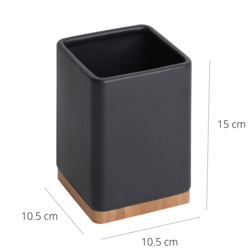 Porta utensilios de cocina con base de bambú SQUARE - negro mate