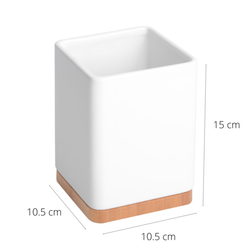 Porta utensilios de cocina con base de bambú SQUARE - blanco brillo