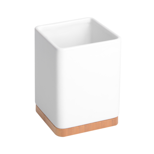 Porta utensilios de cocina con base de bambú SQUARE - blanco brillo