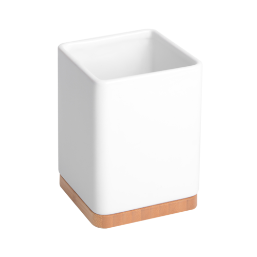 Porta utensilios de cocina con base de bamb SQUARE - blanco brillo