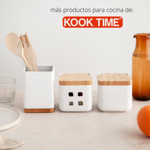 Porta utensilios de cocina con base de bambú SQUARE - blanco brillo