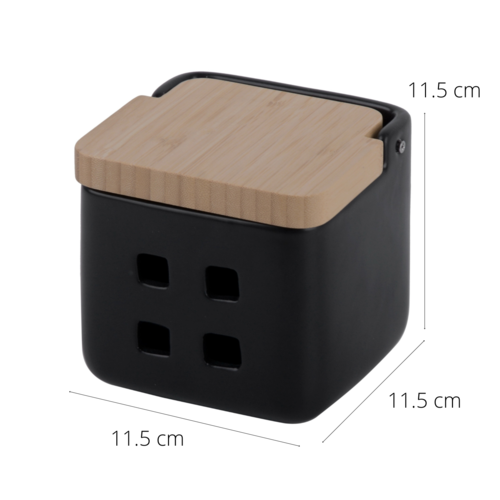 Bote de ajos cocina cerámica y bambú SQUARE - negro mate