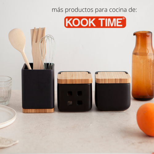 Bote de ajos cocina cerámica y bambú SQUARE - negro mate