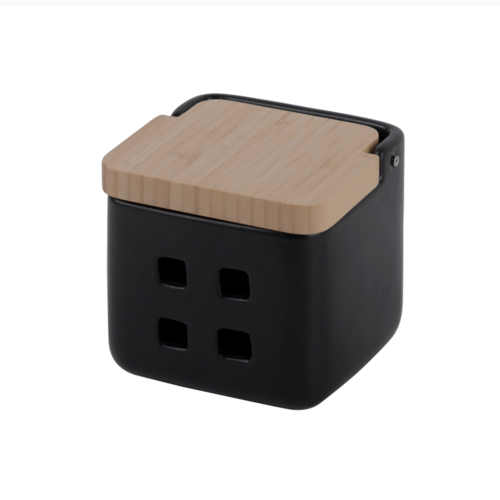 Bote de ajos cocina cerámica y bambú SQUARE - negro mate