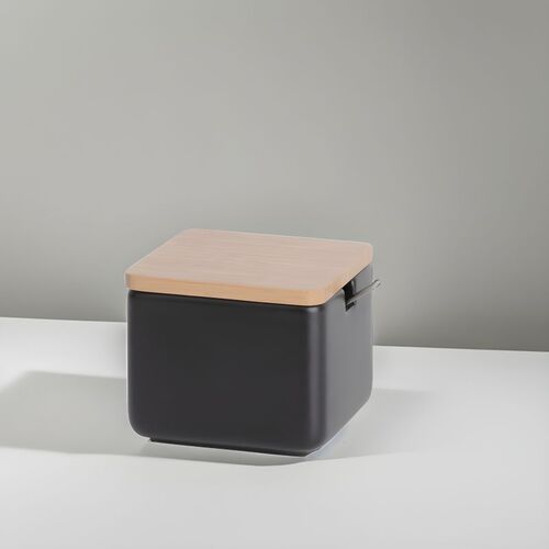Azucarero cuadrado de cerÃ¡mica con tapa bambÃº - Negro mate