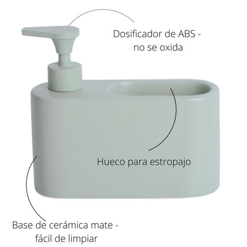 Dosificador de jabón para cocina de cerámica SLIM - sage mate