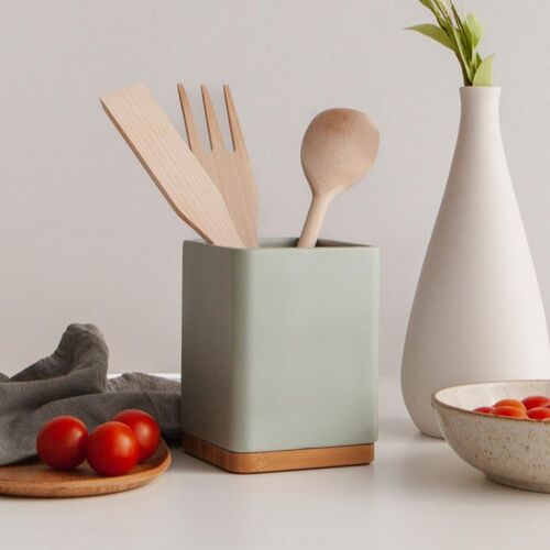 Porta utensilios de cocina con base de bambÃº SQUARE - sage mate