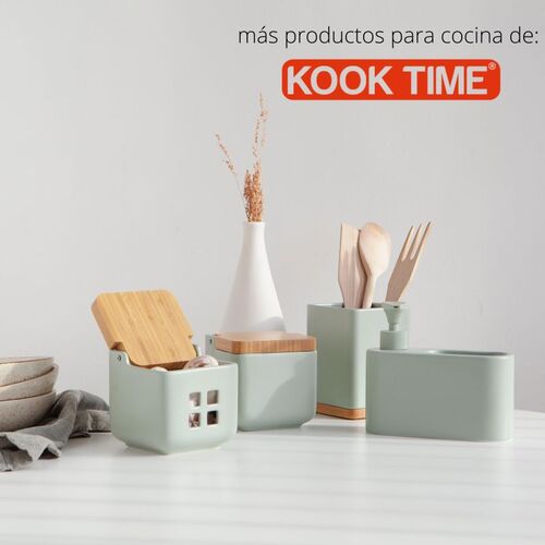 Porta utensilios de cocina con base de bambú SQUARE - sage mate