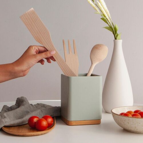 Porta utensilios de cocina con base de bambÃº SQUARE - sage mate