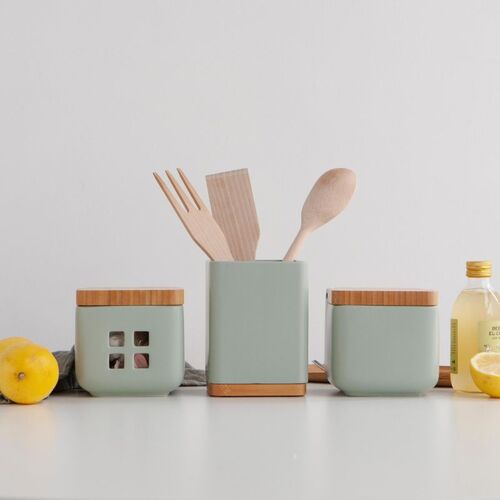 Porta utensilios de cocina con base de bambÃº SQUARE - sage mate