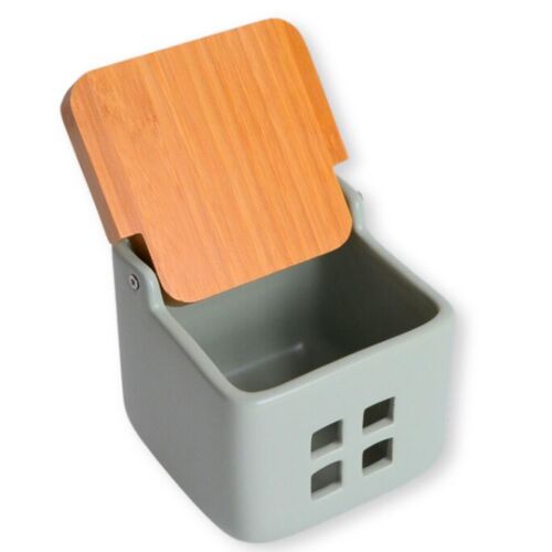 Bote de ajos cocina cerÃ¡mica y bambÃº square - sage mate