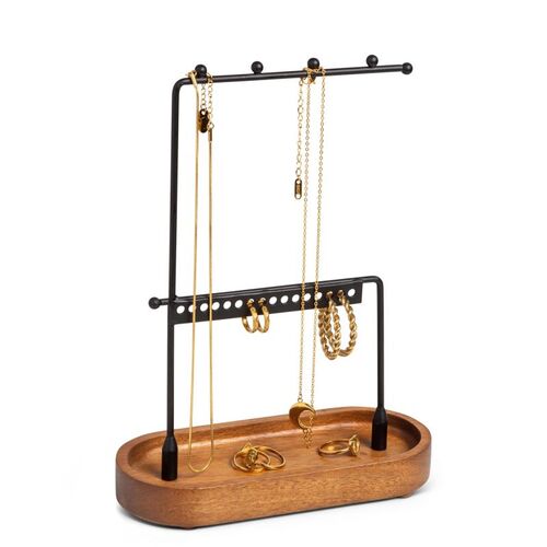 Soporte Joyas WOOD - Negro / Bandeja Acacia